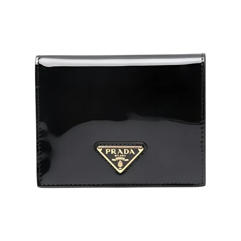 PRADA Patent Leather Calfskin Wallet Women's Black-0