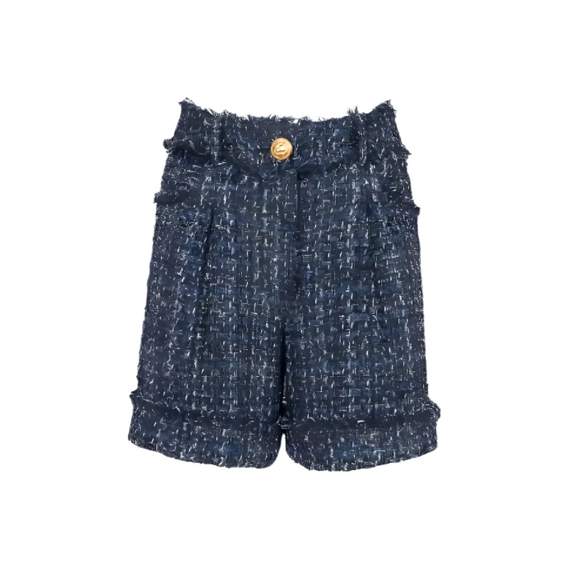 BALMAIN High Waist Tweed Shorts-0
