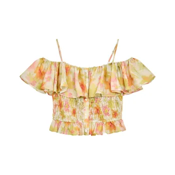 ELF SACK Chiffon Shirts Women's Floral Yellow