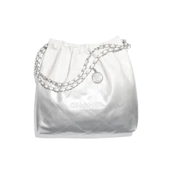CHANEL 22Bag Gradient Metal Texture Calfskin Bucket Bag, Handbag, Shoulder Bag Regular Women's White & Silver