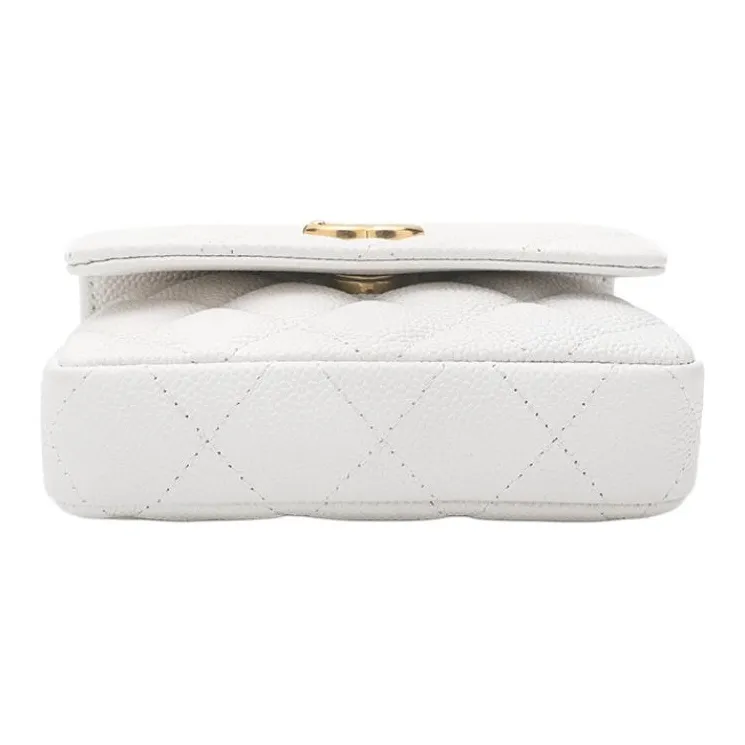 CHANEL 23P SS Grain Embossed Cow Leather Mini Bag, Fanny Pack, Crossbody Bag, Shoulder Bag Trumpets Women's White-3