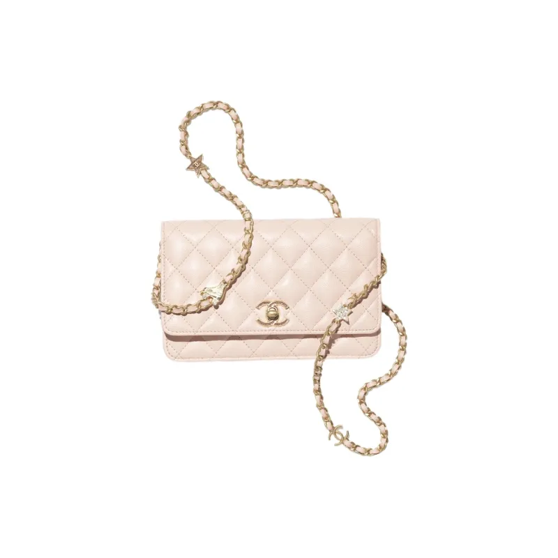 CHANEL Embossed Calfskin Shoulder Bag, Crossbody Bag, Wallet Women's Light Pink-0