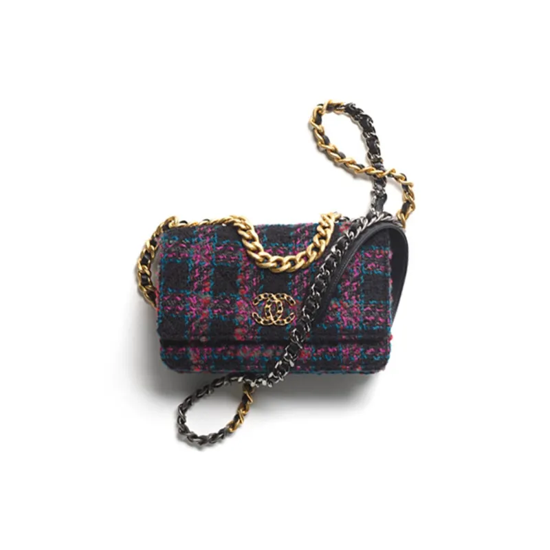 CHANEL Wool Tweed Shoulder Bag, Crossbody Bag, Wallet Women's Black & Purple & Green & Red-0