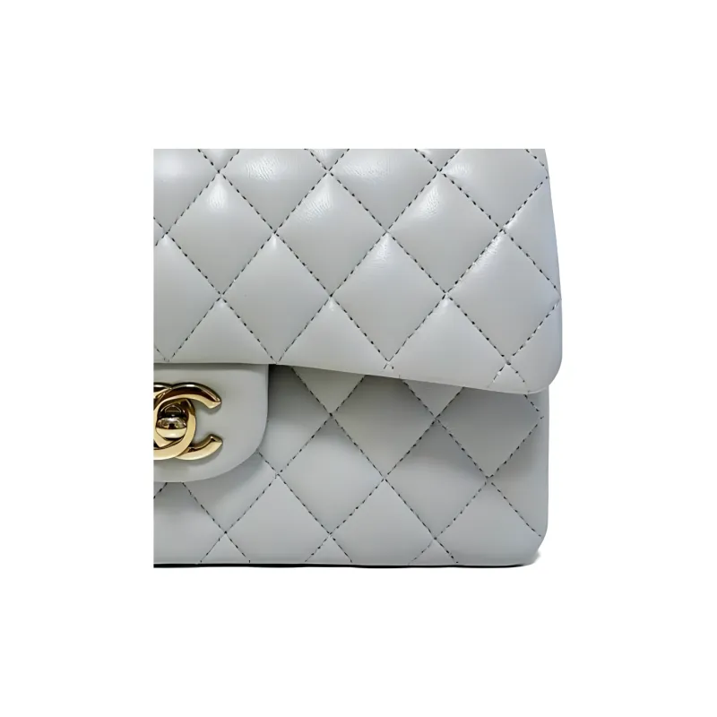 CHANEL 23C Spring Classic Flap CF Sheepskin Flap Bag, Shoulder Bag, Crossbody Bag Trumpets Women's Light Gray-2