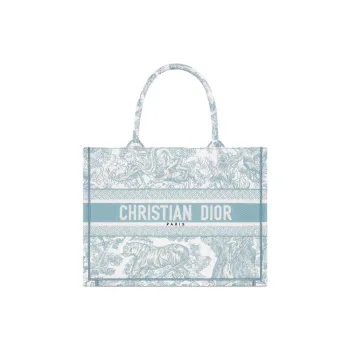 DIOR BookTote Cotton Tote Bag, Shopping Bag, Handbag Medium Size Women's White & Sky Blue