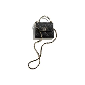CHANEL 23P SS Calfskin Shoulder Bag, Crossbody Bag, Clutch Trumpets Women's Black