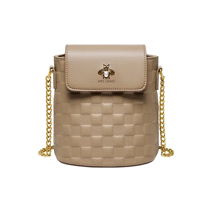 Narandu Top Grain Cow Leather Crossbody Bag Bucket Bag Small Size Women's Ecru/Elephant Gray-7