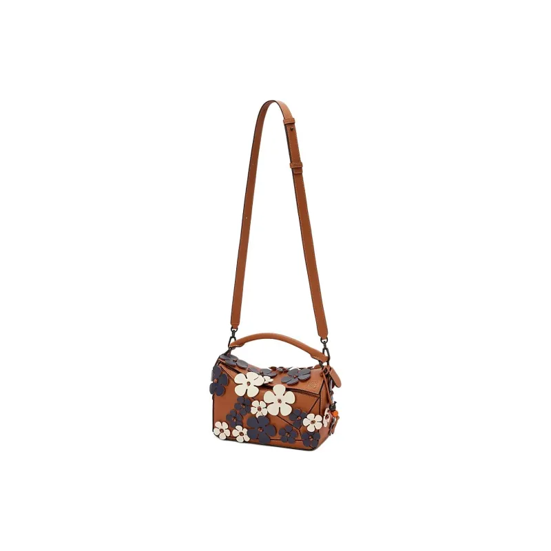 LOEWE Puzzle Classic Cow Leather Shoulder Bag, Crossbody Bag, Handbag Trumpets Women's Tan & Blue-2