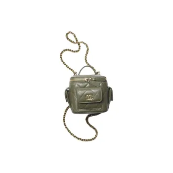 CHANEL 22K Autumn And Winter Sheepskin Crossbody Bag Makeup Bag Small Size Women's Olive Green