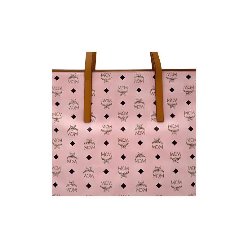 MCM Toni Visetos Canvas Tote Bag, Shopping Bag, Shoulder Bag Women's Light Mist Pink With Cognac-3