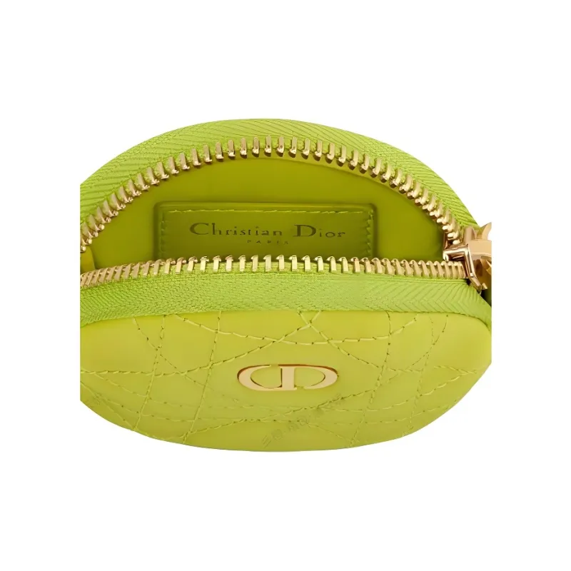 DIOR Cow Leather Wicker Pattern Coin Purse, Clutch Women's Green Yellow-4