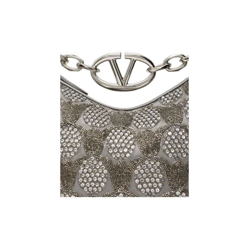 Valentino Vlogo Moon Satin Material Hobo Bag, Crossbody One Shoulder Handbag Mini Women's Coal Gray-6
