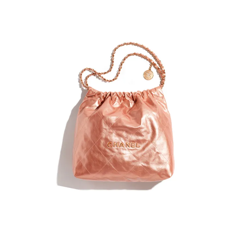 CHANEL 22Bag Metal Texture Calfskin Trash Bag, Tote Bag, Shopping Bag, Handbag, Shoulder Bag Women's Gold Copper-0