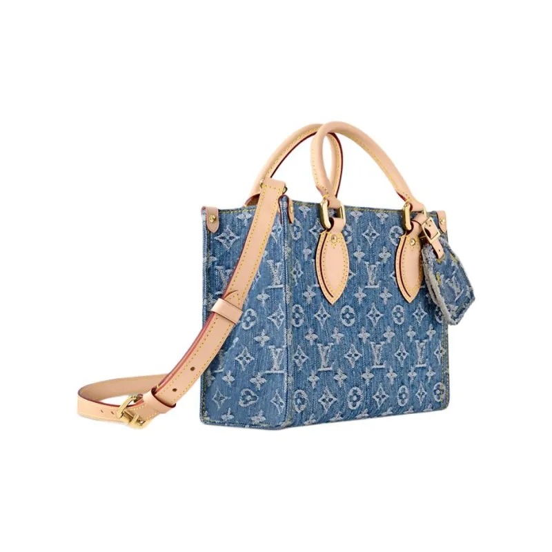 LOUIS VUITTON ONTHEGO Leather Trim Shoulder Bag, Crossbody Bag, Handbag Trumpets Women's Blue-1