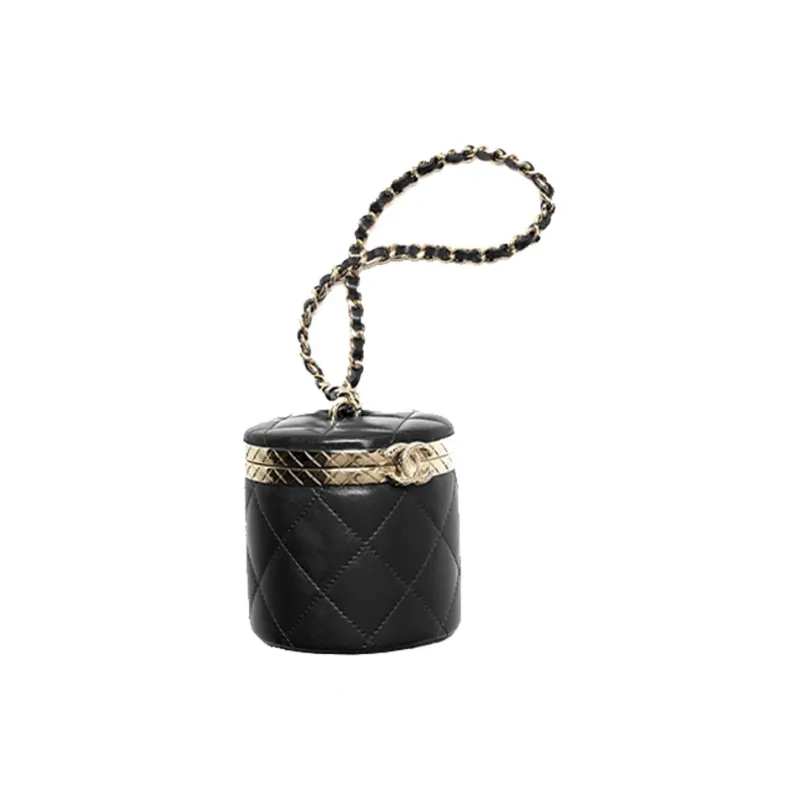 CHANEL 22K Autumn And Winter Lambskin Bucket Bag Evening Bag Clutch One Shoulder Makeup Bag Women's Black-0