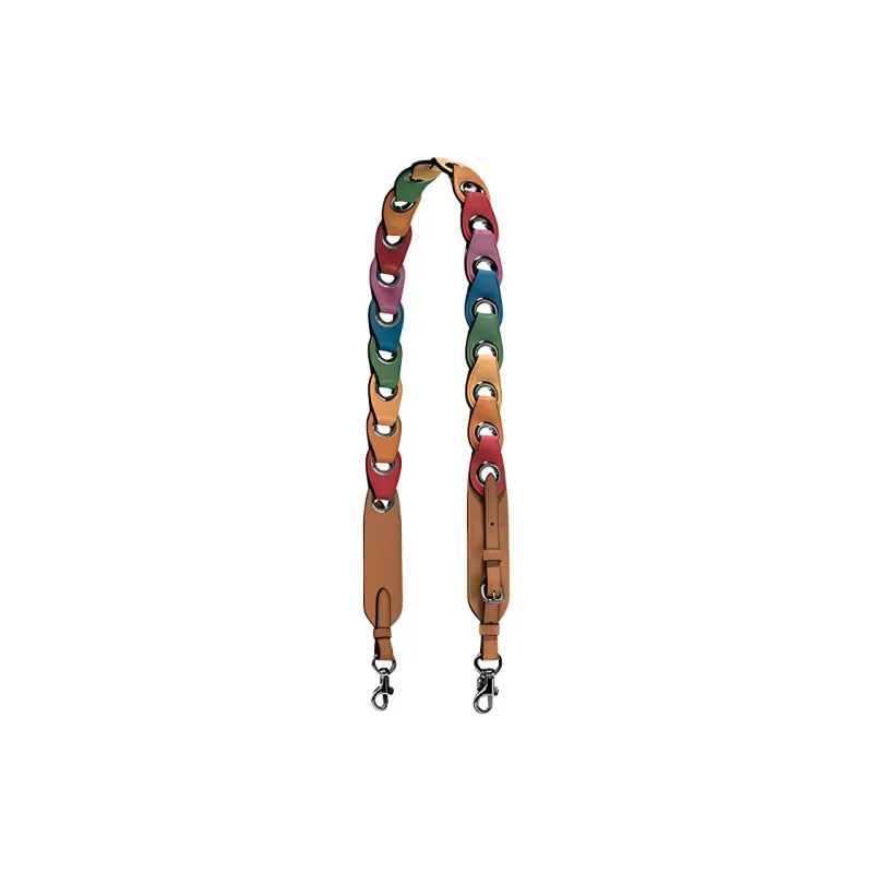 COACH Smooth Leather Chain Leather Accessory Bag Strap Women's Blue & Yellow & Pink & Green & Red-0