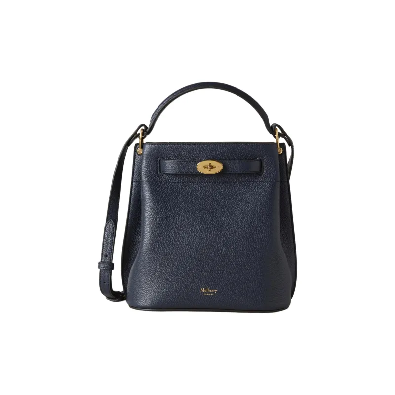 Mulberry Cow Leather Bucket Bag, One Shoulder Handbag Trumpets Women's Dark Blue-0