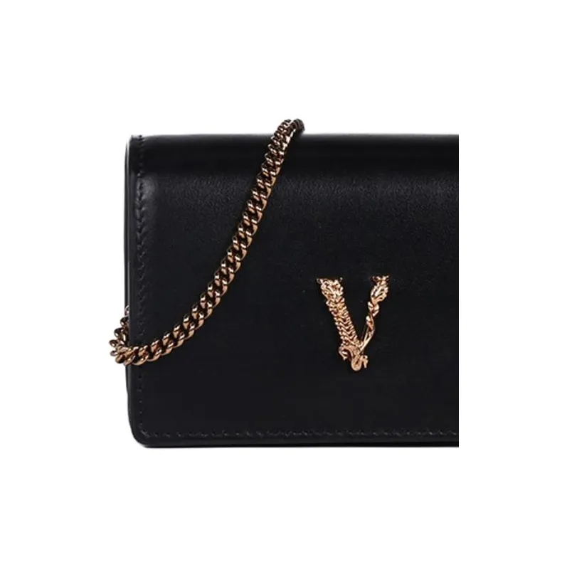FANSIZHE Virtus Leather Coin Purse Crossbody Bag Shoulder Bag Women's Black-5