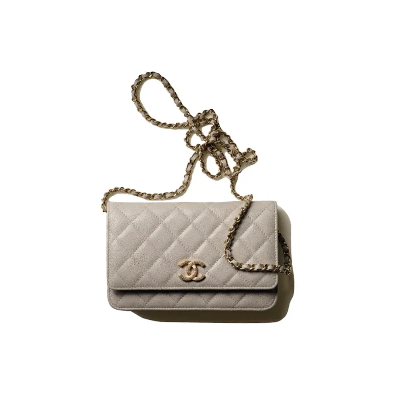CHANEL Grain Embossed Calfskin Shoulder Bag, Crossbody Bag, Wallet Women's Gray-0