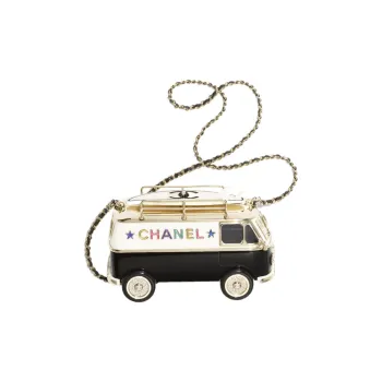 CHANEL Resin Glass Enamel Rhinestone Evening Bag Shoulder Bag Regular Women's Black & White & Gold
