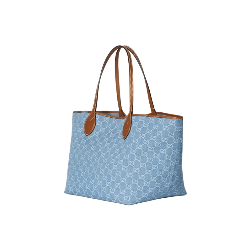 GUCCI Totissima GG Denim Tote Bag, Shopping Bag, Shoulder Bag Tubas Women's Blue-1