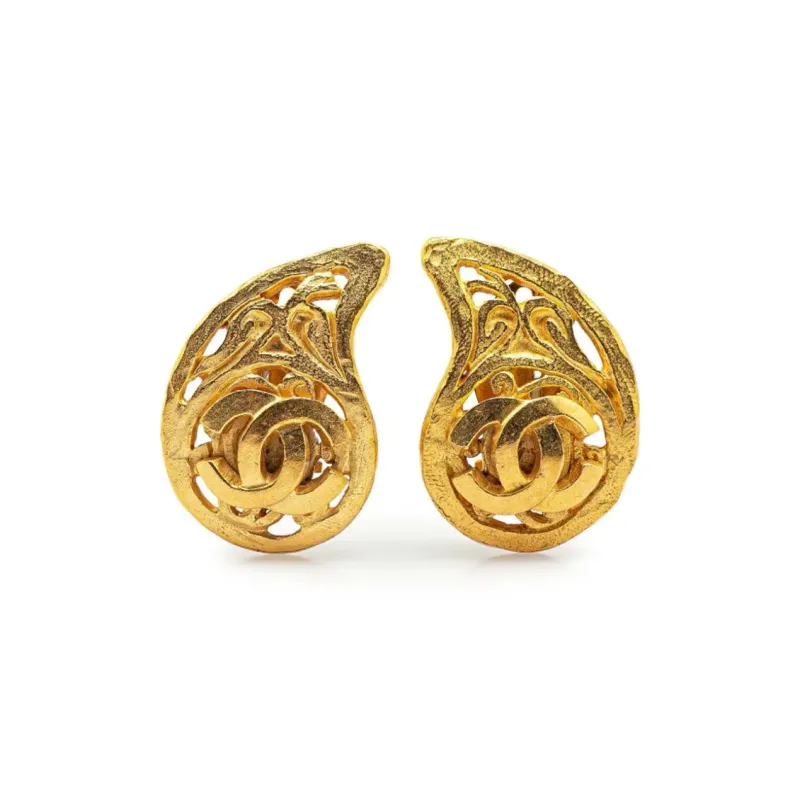 CHANEL Gold Plated Clip On Earrings Women's Gold-0