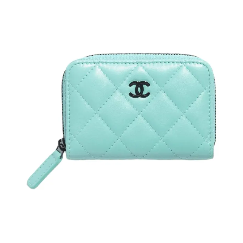CHANEL 19Bag Sheepskin Coin Purse Women's Turkish Blue-0