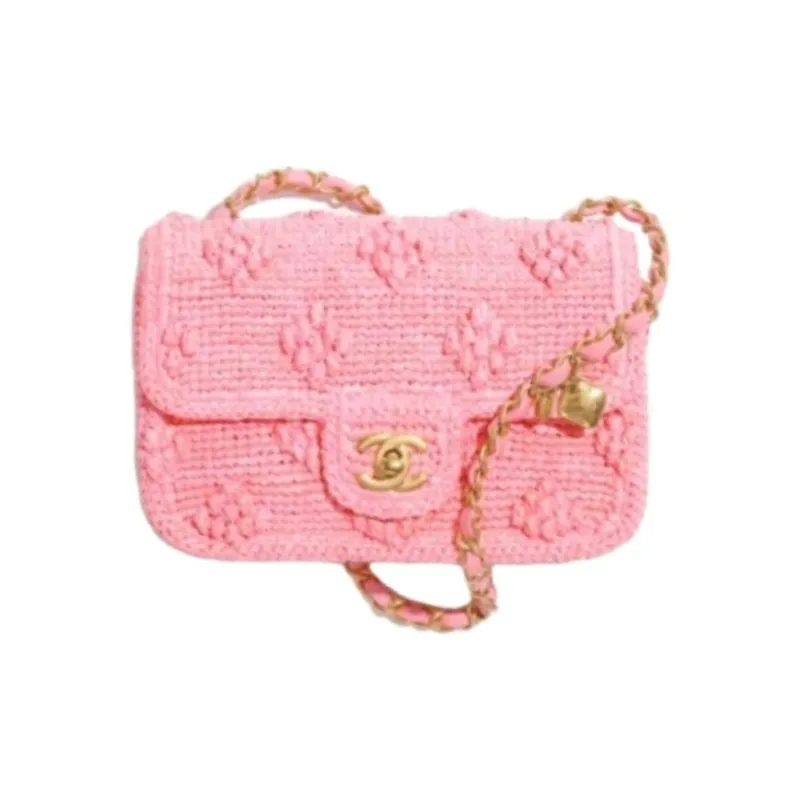 CHANEL Raffia Effect Woven Shoulder Bag, Crossbody Bag Regular Women's Light Pink-0
