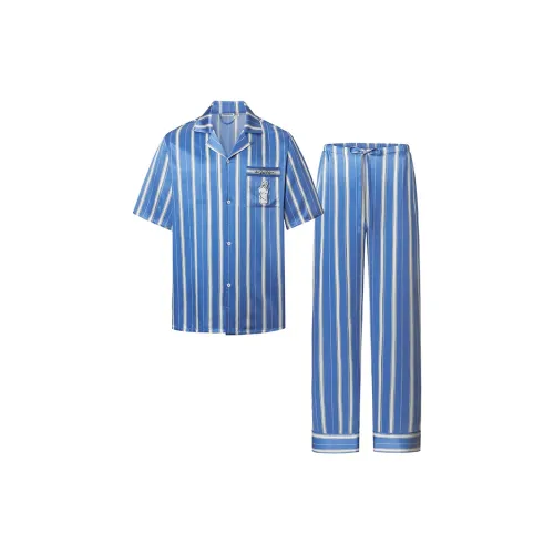 NOT JUST PAJAMA 블루 스트라이프 패턴 남성 파자마 세트