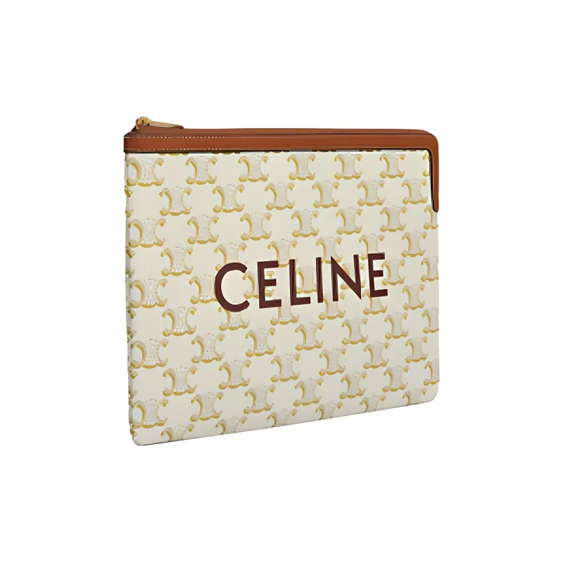 CELINE Triomphe Sheepskin Wallets Clutches Small Size Women's Candy Color/White-1