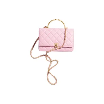 CHANEL Bright Lambskin One Shoulder Portable Wallet Women's Light Pink