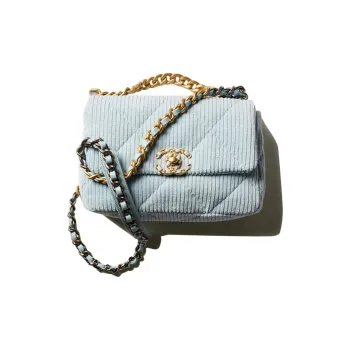 CHANEL 19Bag Corduroy Handbag, Shoulder Bag, Crossbody Bag Women's Light Blue