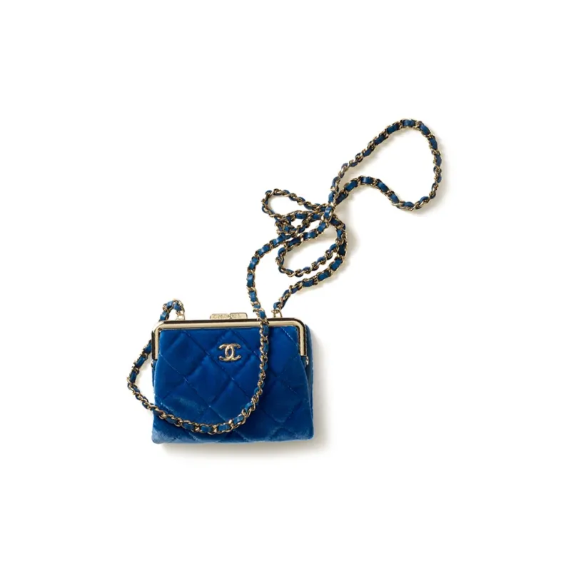 CHANEL Velour Gold Metal Carry Bag, Shoulder Bag, Crossbody Bag Women's Blue-0