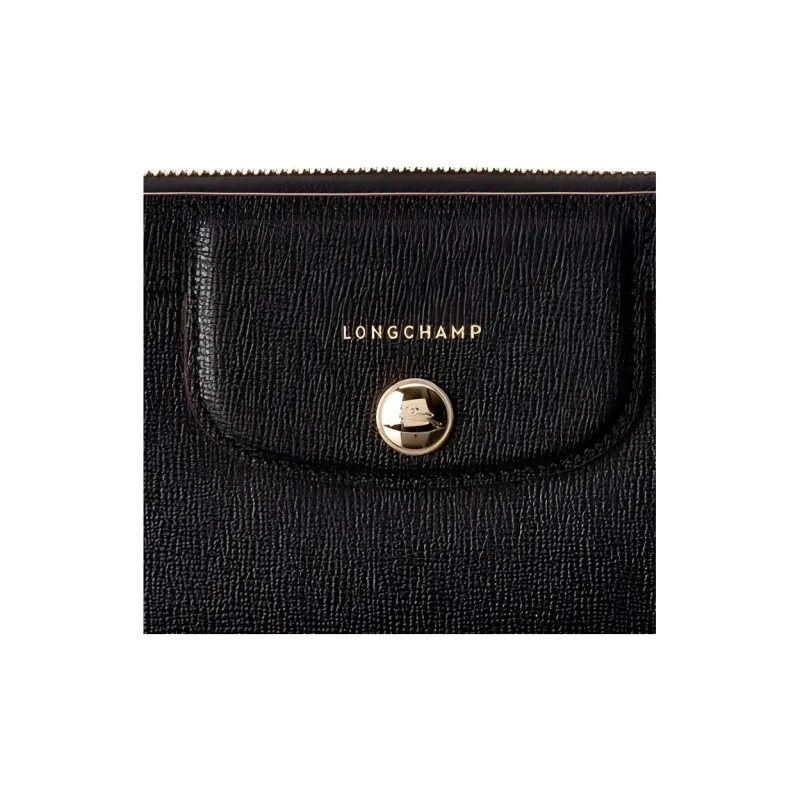 LONGCHAMP Le Pliage Cow Leather Wallet, Wallet Women's Black-4