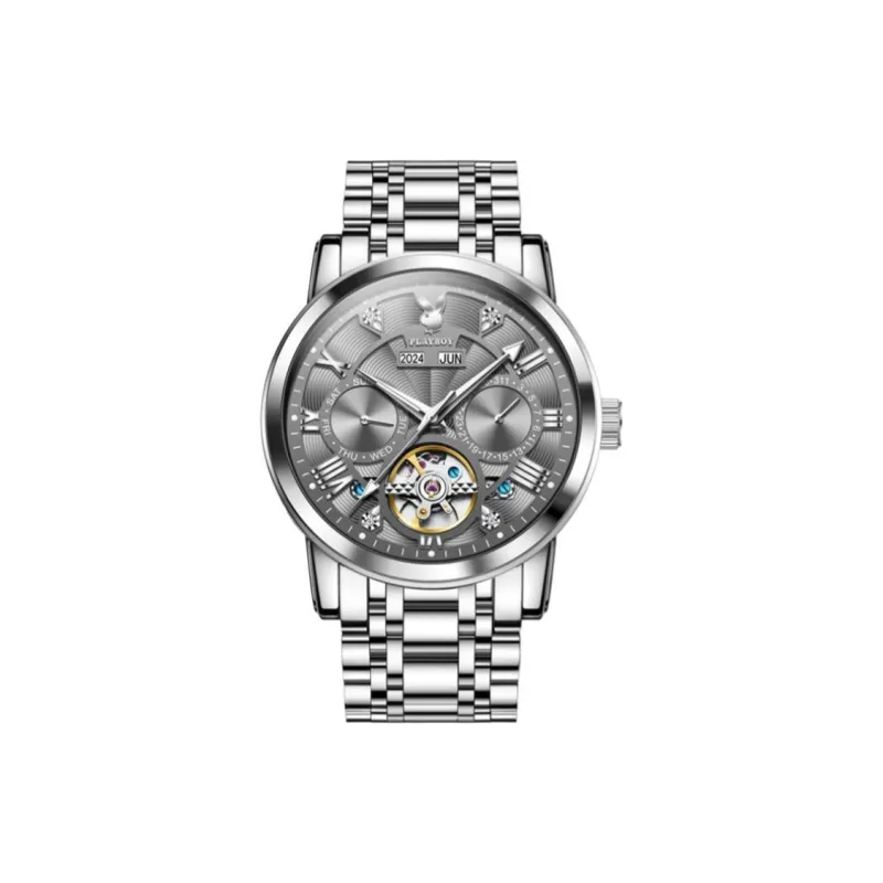 Playboy Mechanical Movement Stainless Steel Watchband Watch Men's Watches Black Dial-11