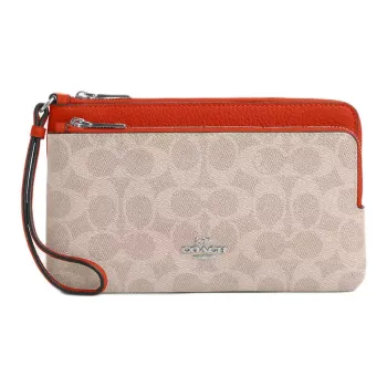 COACH Double Zip Wallet Coated Canvas Wallet Trumpets Women's Dark Orange
