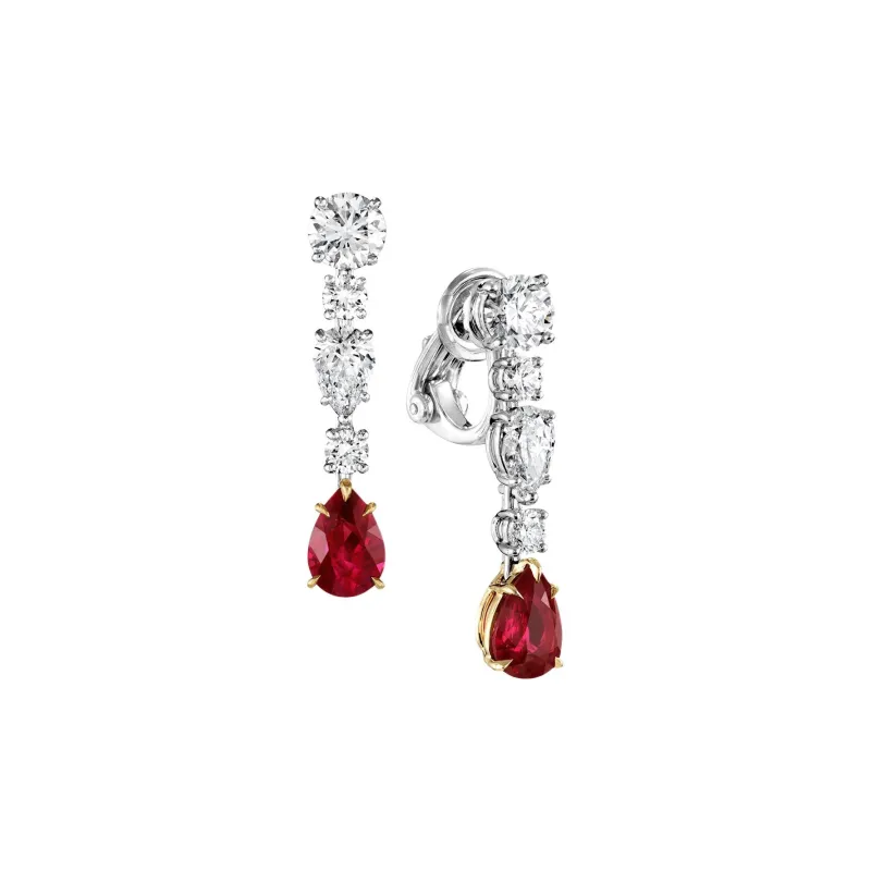 HARRY WINSTON Platinum Earrings Women's Red-1