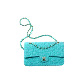 CHANEL Classic Flap CF Wool Twill Velvet Gold Metal Mouth Cover Bag Crossbody Bag Women's Turkish Blue/Light Blue