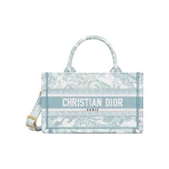 DIOR BookTote Cotton Tote Bag, Shopping Bag, Shoulder Bag, Crossbody Bag, Handbag Mini Women's White & Sky Blue