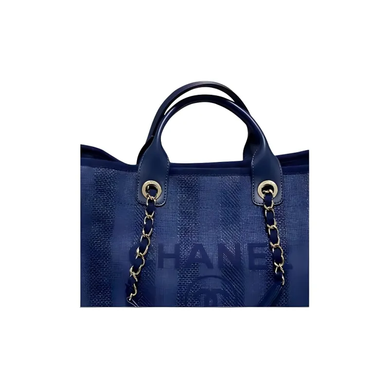CHANEL Canvas Beach Bag, Tote Bag, Shopping Bag, Handbag Women's Dark Blue-2