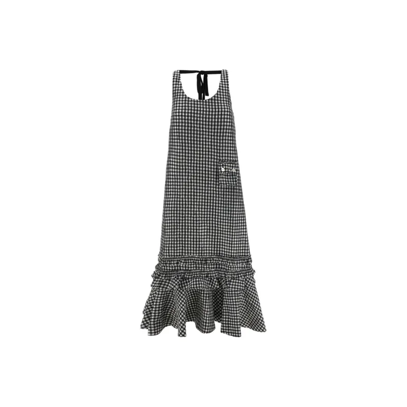 GANNI Sleeveless Dress Women's Black White-0