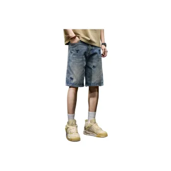 BUYDAUL Denim Shorts Men Vintage Blue