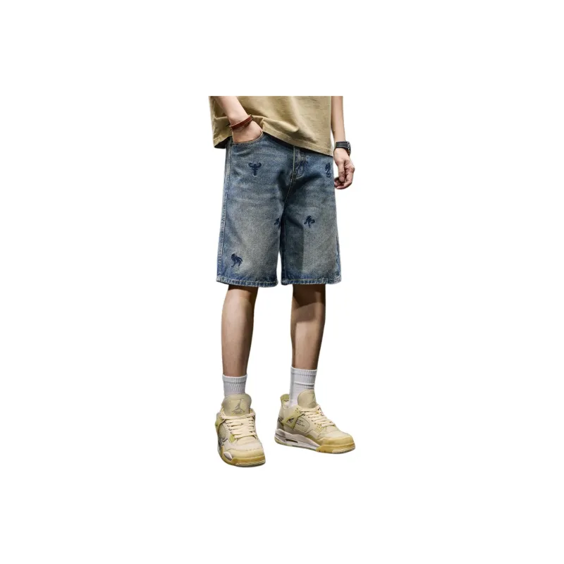BUYDAUL Denim Shorts Men Vintage Blue-0
