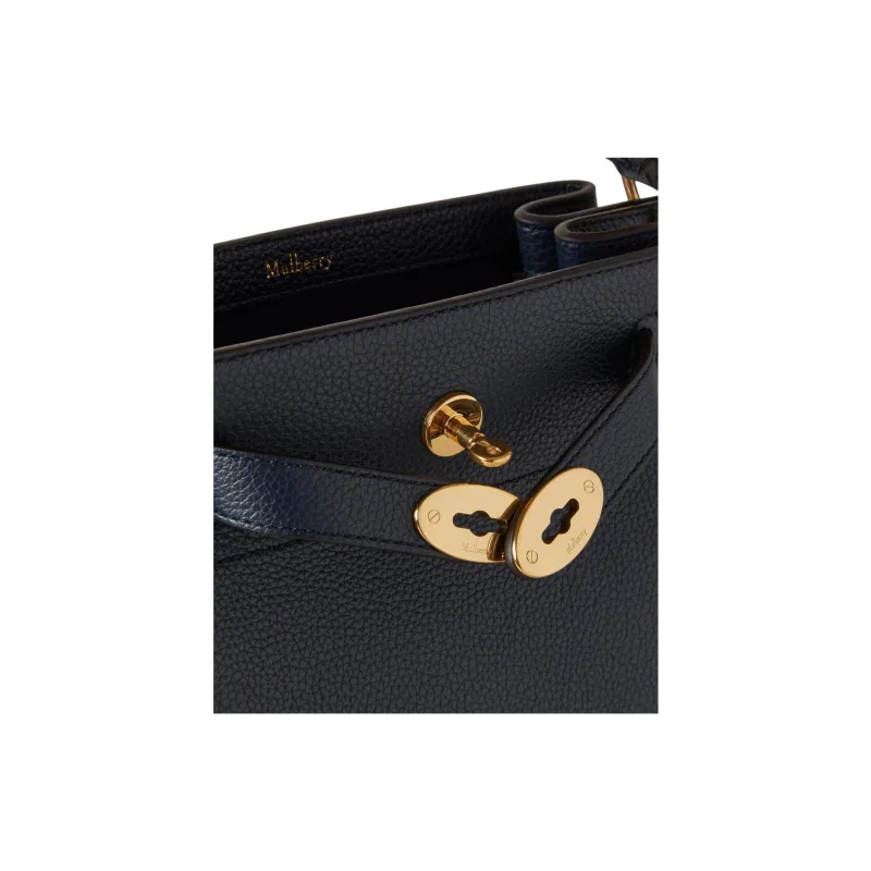 Mulberry Cow Leather Bucket Bag, One Shoulder Handbag Trumpets Women's Dark Blue-4