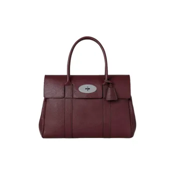 Mulberry Bayswater Calfskin Handbag, One Shoulder Strap Trumpets Women's Black Cherry