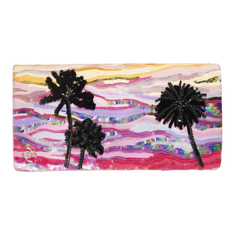 CHANEL Embroidered Silk Satin Evening Clutch Bag Regular Women's Multicolor-0