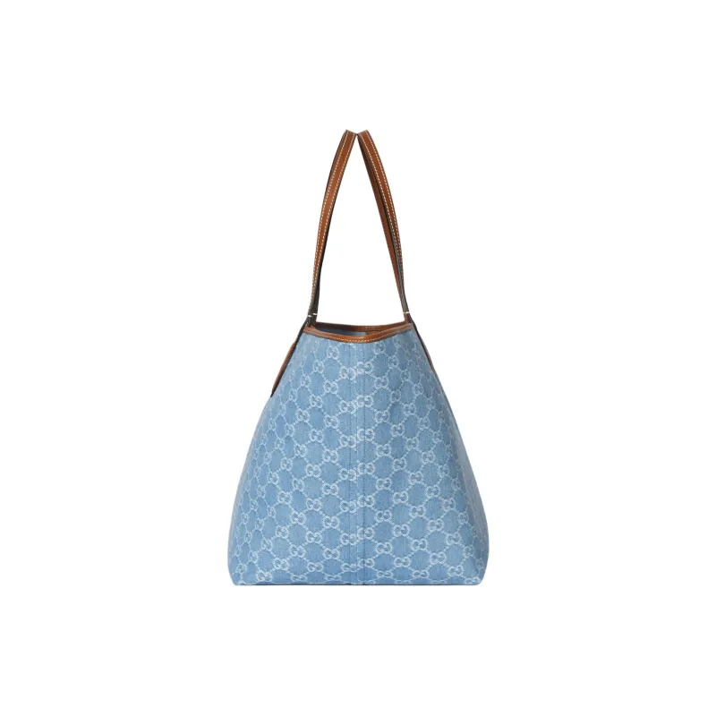 GUCCI Totissima GG Denim Tote Bag, Shopping Bag, Shoulder Bag Tubas Women's Blue-2