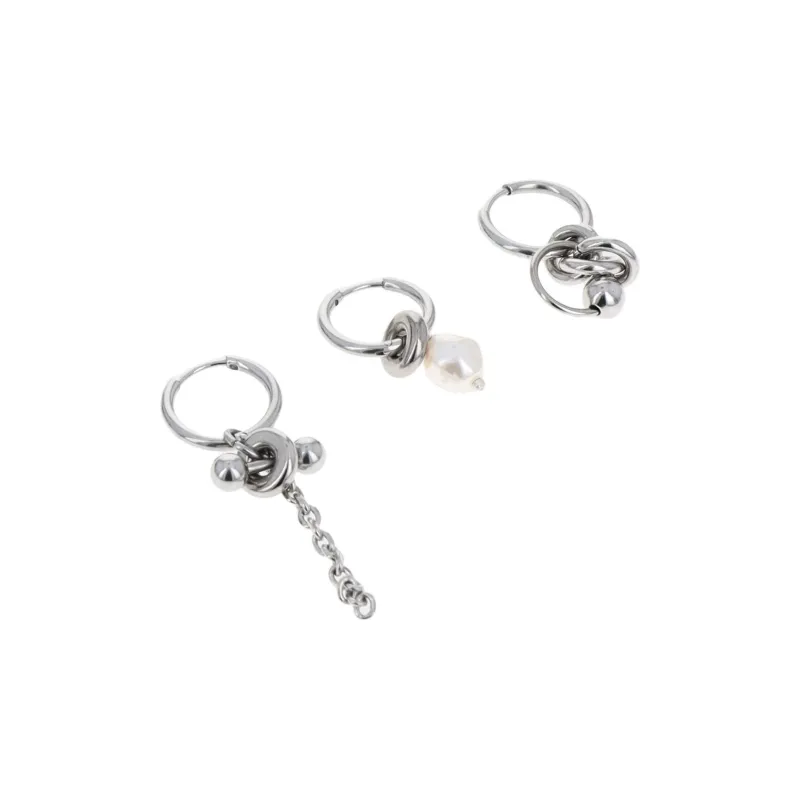 Balenciaga Brass, Stainless Steel, Palladium, Crystal, Pearl Earrings Unisex Silver-1