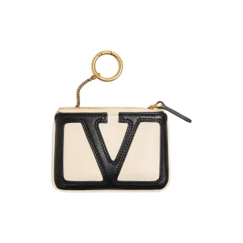 Valentino Sheepskin Key Pouch Women's Butter White & Black
