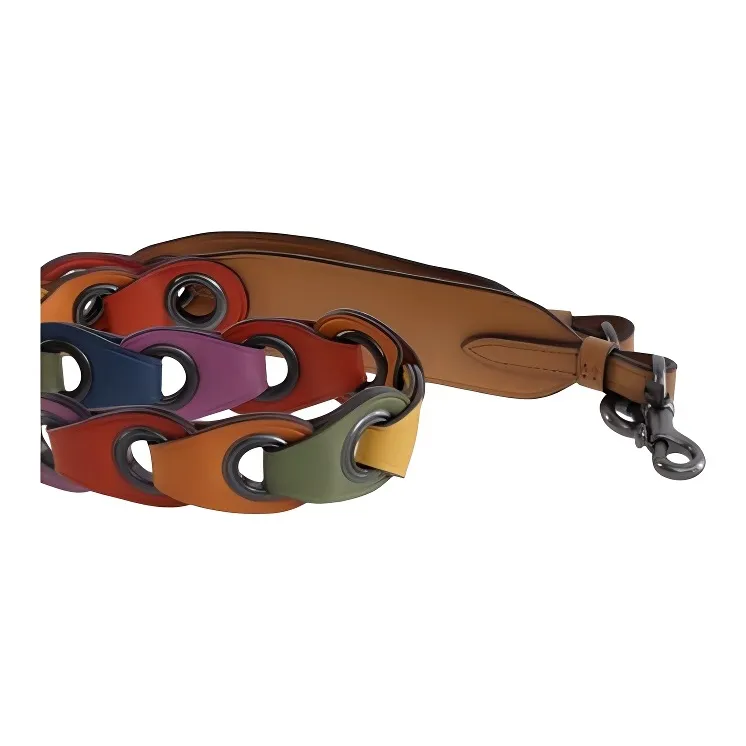 COACH Smooth Leather Chain Leather Accessory Bag Strap Women's Blue & Yellow & Pink & Green & Red-3